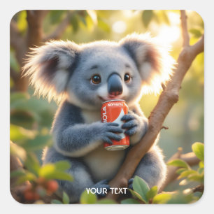 Fantasy Cute Koala Drinks Tree Square Sticker