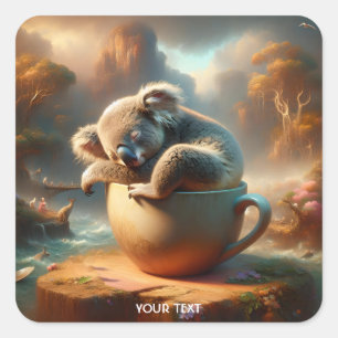 Fantasy Cute Koala Tea Cup Square Sticker