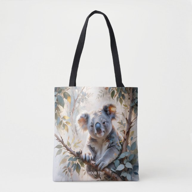 Fantasy Cute Koala Tree Watercolor Tote Bag (Front)