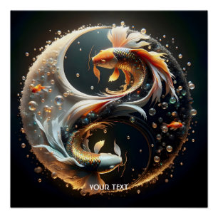 Fantasy Cute Koi Yin Yang Poster