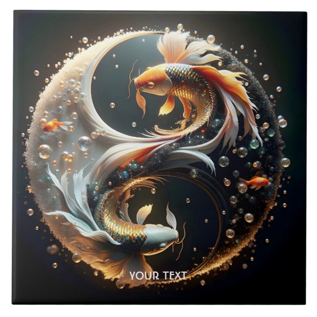 Fantasy Cute Koi Yin Yang Tile (Front)