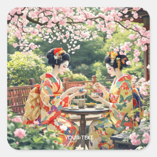 Fantasy Cute Kyoto  Garden Tea Square Sticker