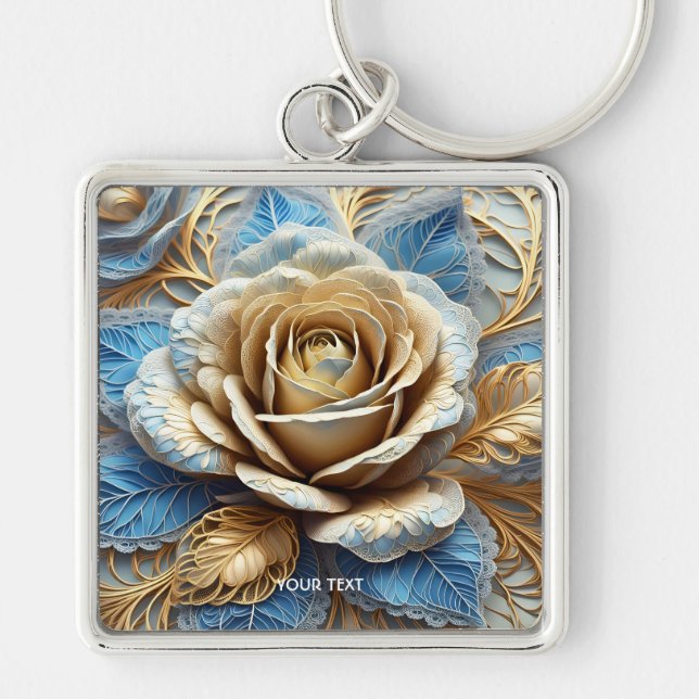 Fantasy Cute Lace Filigree Rose Key Ring (Front)
