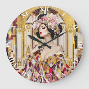Fantasy Cute Lady Art Deco Large Clock