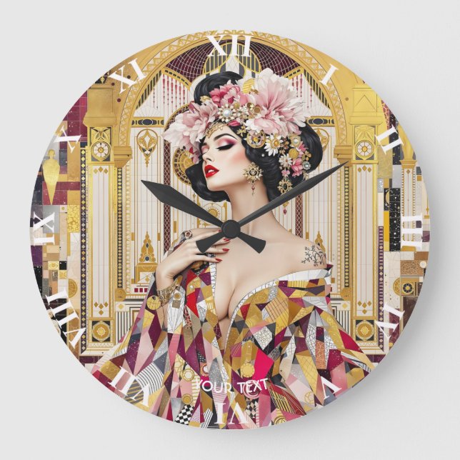 Fantasy Cute Lady Art Deco Large Clock (Front)