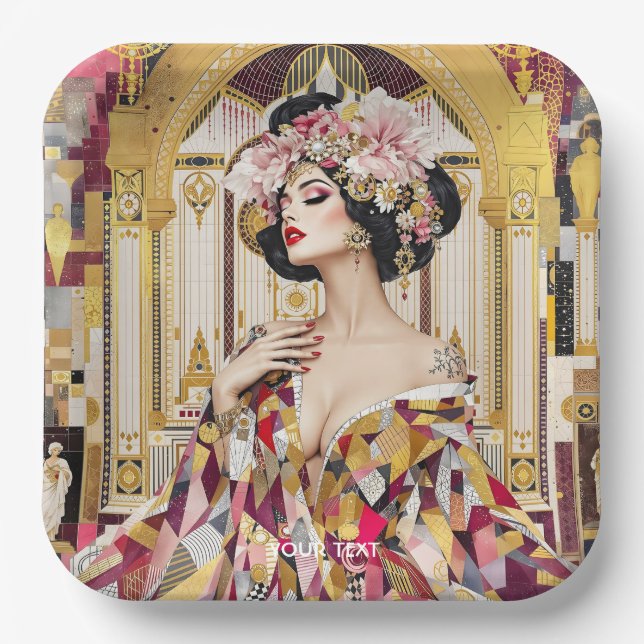 Fantasy Cute Lady Art Deco Paper Plate (Front)
