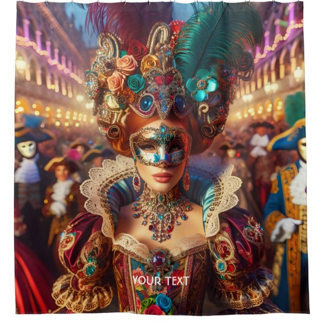 Fantasy Cute Lady Mask Venice Shower Curtain (Front)