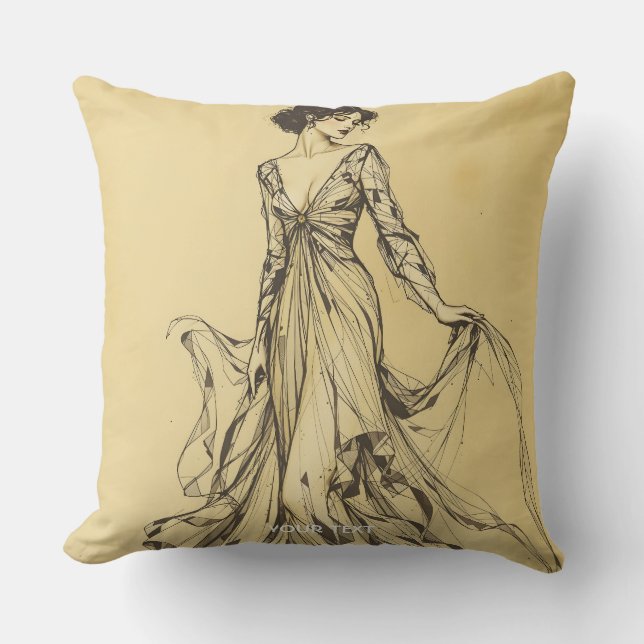 Fantasy Cute Lady Pencil Drawing Cushion (Front)