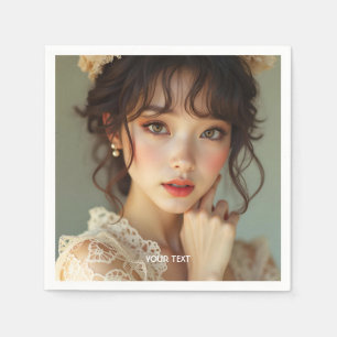Fantasy Cute Lady White Filigree Napkin