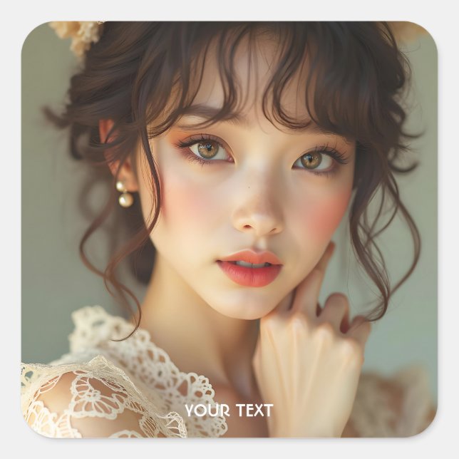 Fantasy Cute Lady White Filigree Square Sticker (Front)