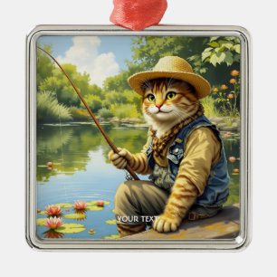 Fantasy Cute Lake Cat Fishing Metal Tree Decoration
