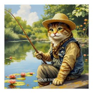 Fantasy Cute Lake Cat Fishing Poster