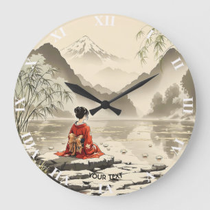 Fantasy Cute Lake Flowers Girl Large Clock