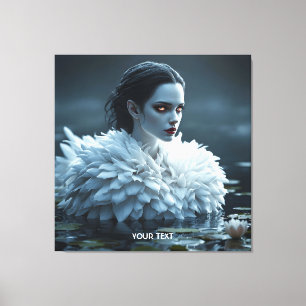 Fantasy Cute Lake Swan White Canvas Print