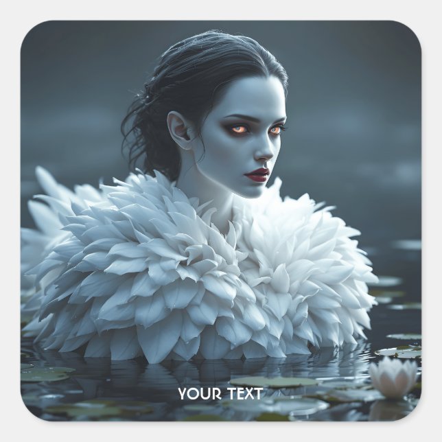 Fantasy Cute Lake Swan White Square Sticker (Front)