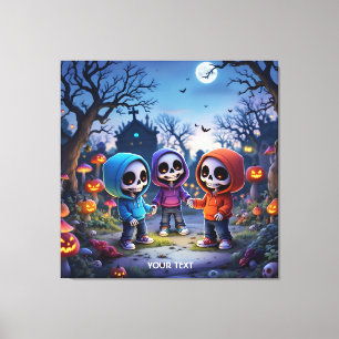Fantasy Cute Laughing Chibi Skeletons Canvas Print