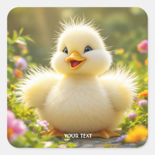 Fantasy Cute Laughing Fluffy Duck Square Sticker