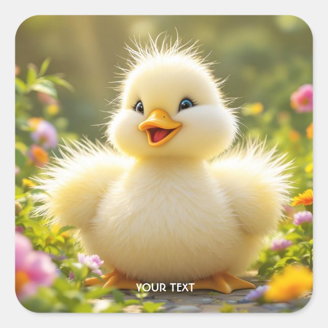 Fantasy Cute Laughing Fluffy Duck Square Sticker (Front)