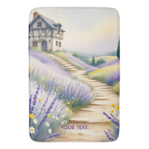 Fantasy Cute Lavender House Flowers Bath Mat