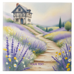 Fantasy Cute Lavender House Flowers Tile