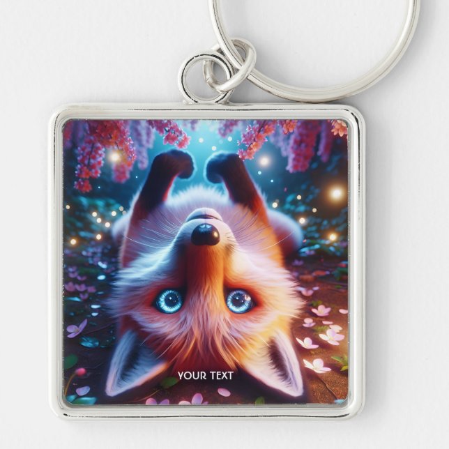 Fantasy Cute Laying Playing Fox Key Ring (Front)