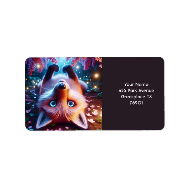 Fantasy Cute Laying Playing Fox Label (Front)
