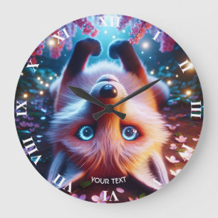 Fantasy Cute Laying Playing Fox Large Clock