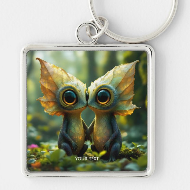 Fantasy Cute Leaves Forest Love Key Ring (Front)
