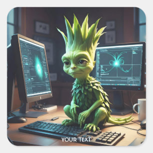 Fantasy Cute Leek Artichoke Alien Square Sticker