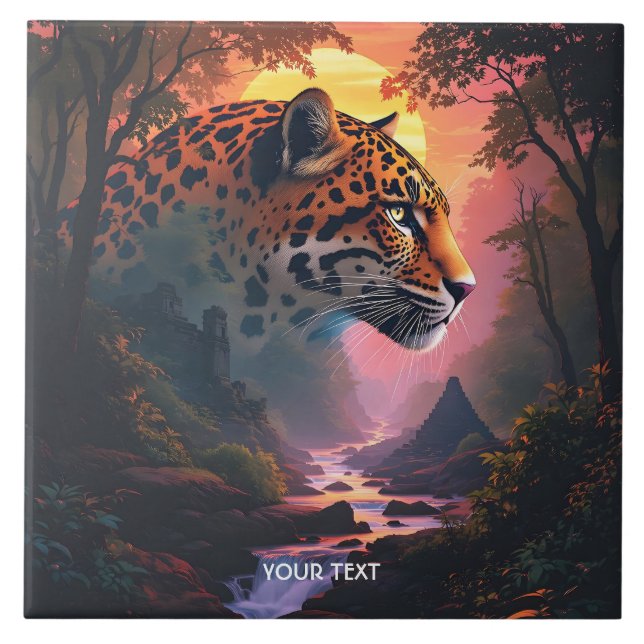 Fantasy Cute Leopard At Sunset Tile (Front)