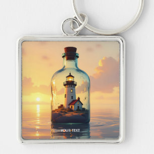 Fantasy Cute Lighthouse In Bottle Key Ring