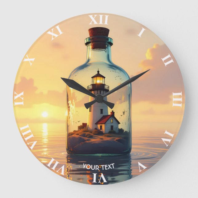 Fantasy Cute Lighthouse In Bottle Large Clock (Front)