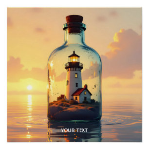 Fantasy Cute Lighthouse In Bottle Poster
