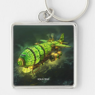 Fantasy Cute Lime Steampunk Plane Key Ring