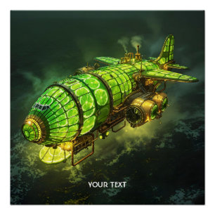 Fantasy Cute Lime Steampunk Plane Poster