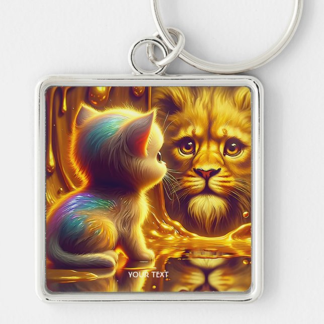 Fantasy Cute Lion And Kitten Key Ring (Front)