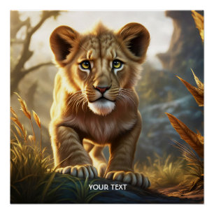 Fantasy Cute Lion Cub Forest Poster