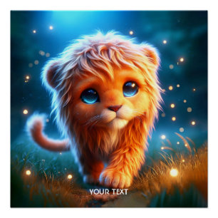 Fantasy Cute Lion Cub Stars Poster
