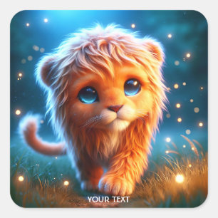 Fantasy Cute Lion Cub Stars Square Sticker