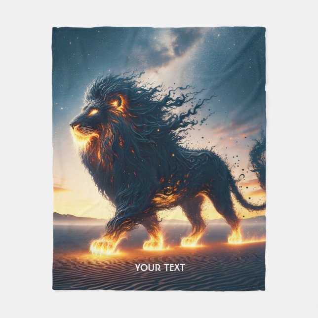 Fantasy Cute Lion Desert Fire Fleece Blanket (Front)