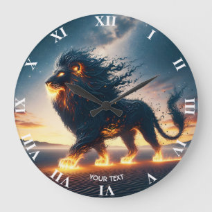Fantasy Cute Lion Desert Fire Large Clock