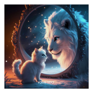 Fantasy Cute Lion Kitten Mirror Poster