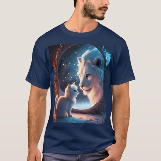 Fantasy Cute Lion Kitten Mirror T-Shirt (Front)
