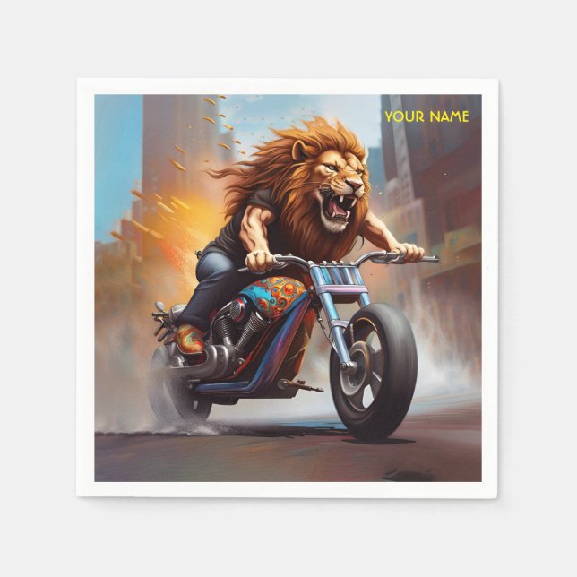 Fantasy Cute Lion Riding Bike Napkin (Front)