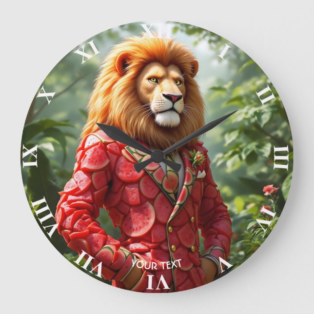 Fantasy Cute Lion Watermelon Suit Large Clock (Front)