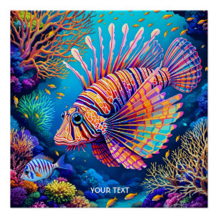 Fantasy Cute Lionfish Coral Reef Poster