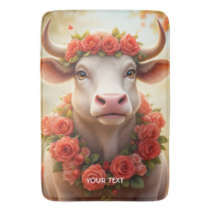 Fantasy Cute Lovely Cow Roses Bath Mat