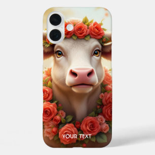 Fantasy Cute Lovely Cow Roses iPhone 16 Plus Case