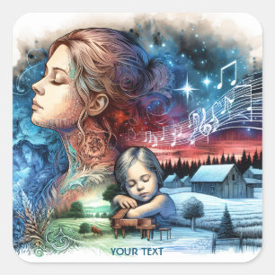 Fantasy Cute Lullaby Daughter Mother Square Sticker