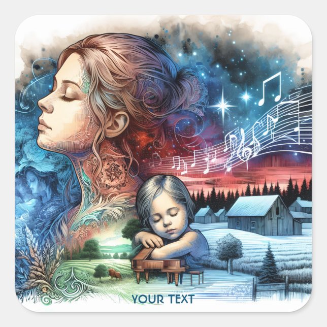 Fantasy Cute Lullaby Daughter Mother Square Sticker (Front)